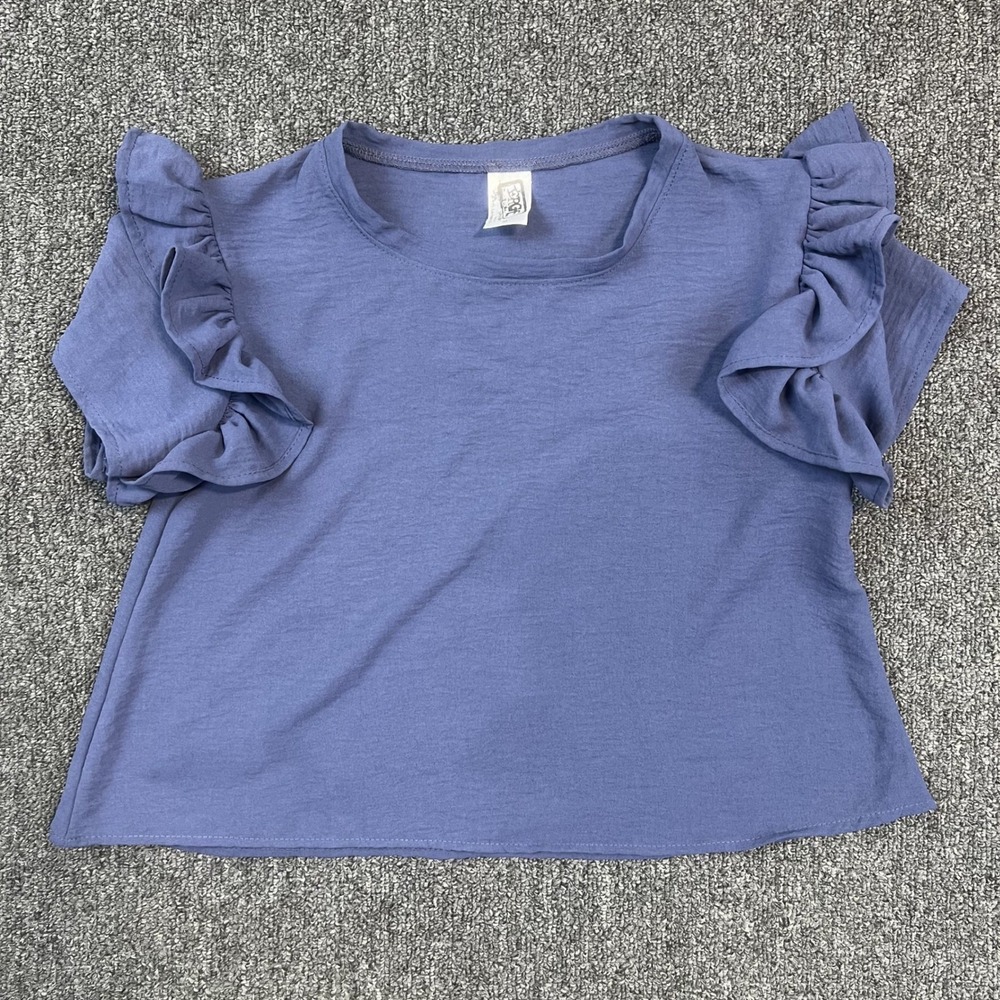 Erge Designs Boho Ruffle Flutter Sleeve Top M Blue Coquette Cottagecore Crop